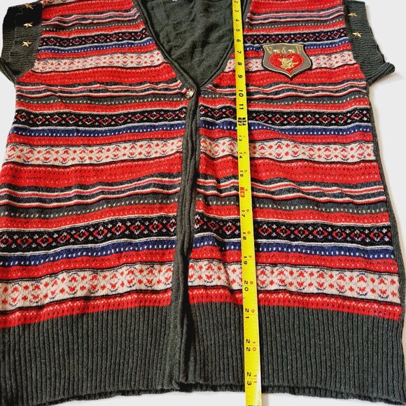 NEW VDP Italian Women's Knit Red Green Vest Sweater Size 38 / US 2-4 - Picture 14 of 16